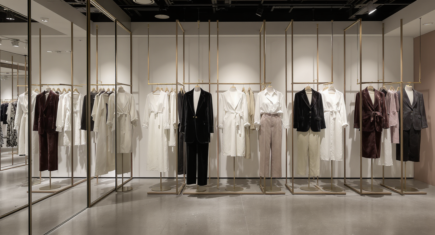 Vêtements uniques en taille XL présentés dans un élégant showroom