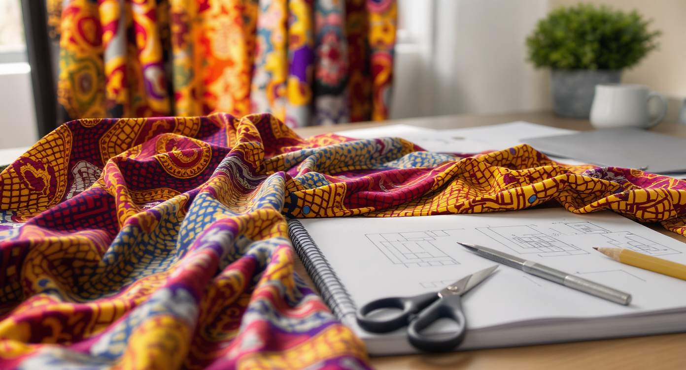 Tissus africains colorés présentés dans un atelier de création