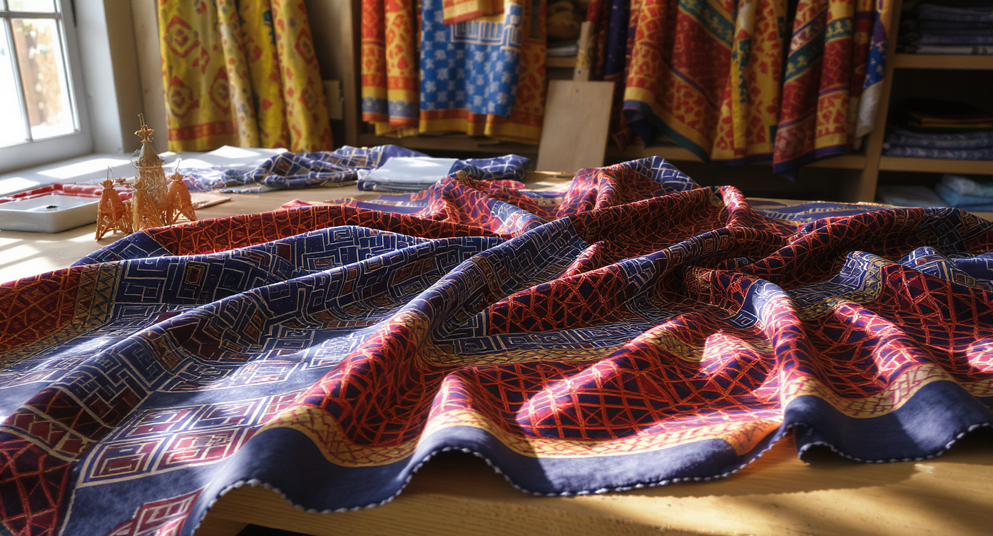 Tissu wax coloré illustrant les créations uniques de Maison Beaurepaire