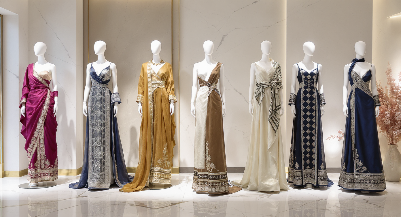 Femme élégante portant une tenue alliant tradition et modernité