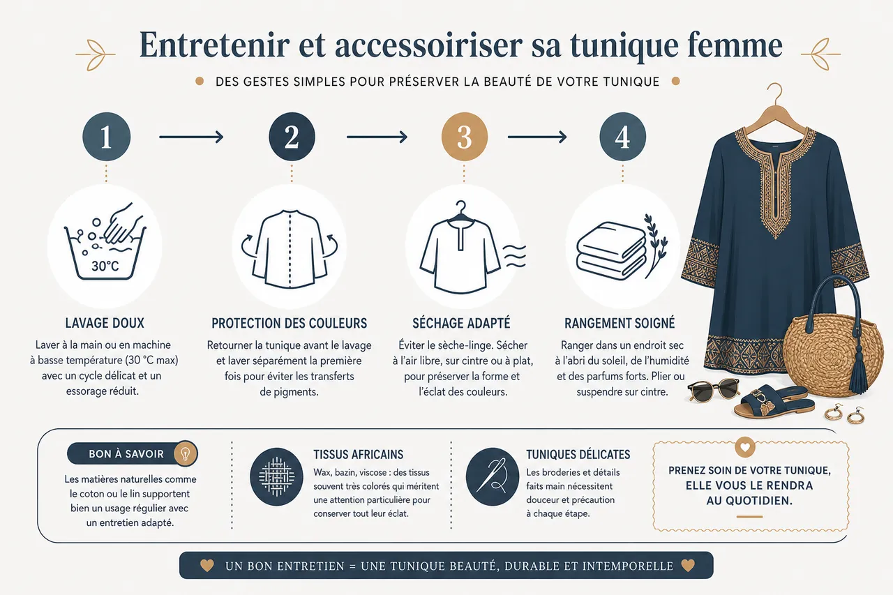 Tunique femme : pièce incontournable de votre garde-robe , Entretenir et accessoiriser sa tunique femme