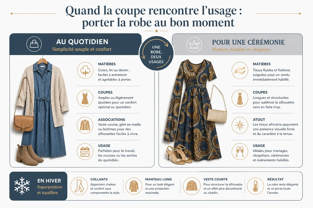 Comment choisir une robe pour femme qui valorise votre silhouette ? , Quand la coupe rencontre l’usage : porter la robe au bon moment