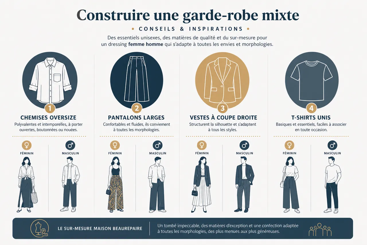 Faut-il partager sa garde-robe femme et homme? Conseils pour un dressing mixte réussi , Construire une garde-robe mixte: conseils et inspirations