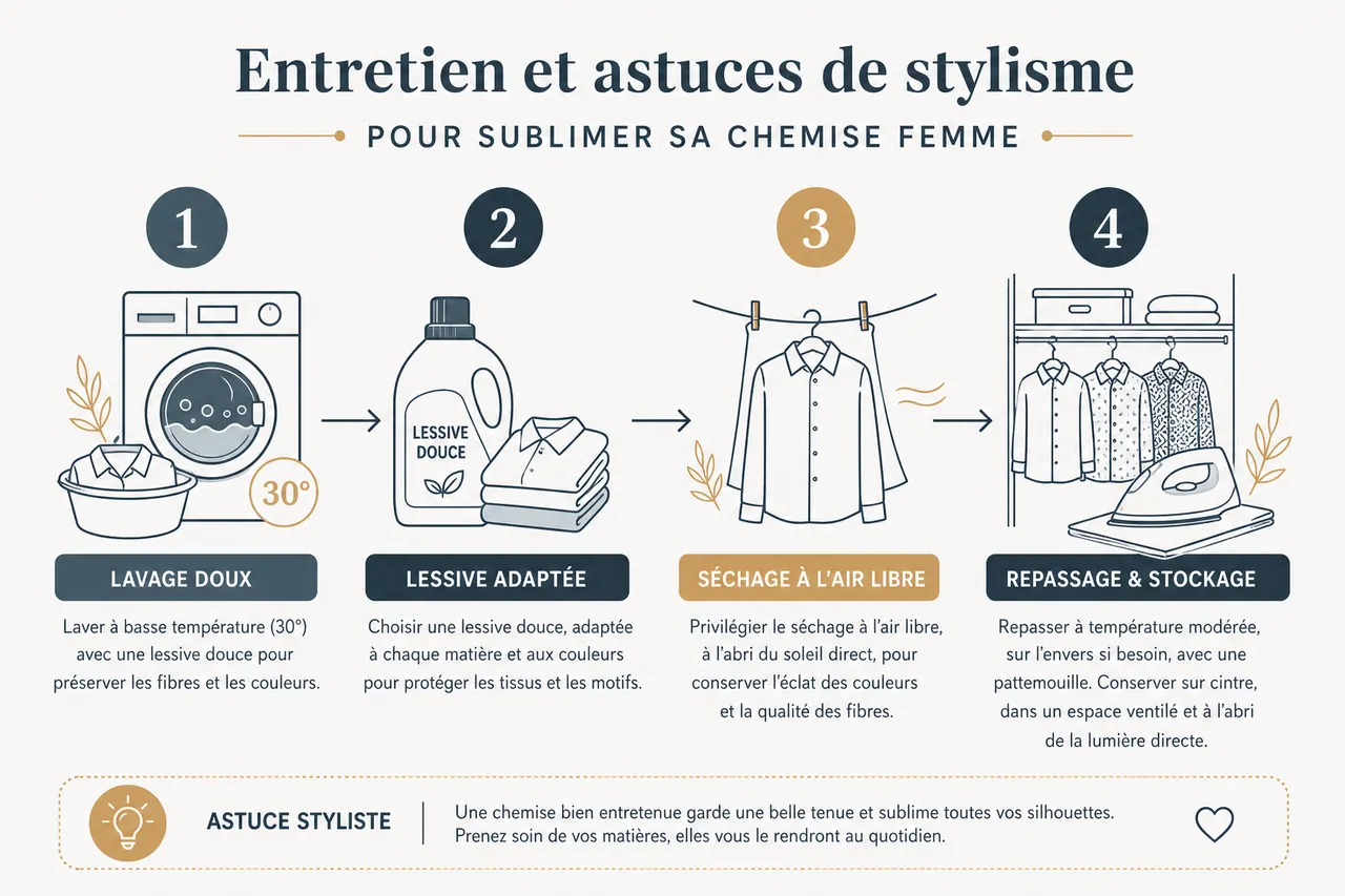 Chemise pour femme: 5 coupes et matières tendance en 2026 , Entretien et astuces de stylisme pour sublimer sa chemise femme