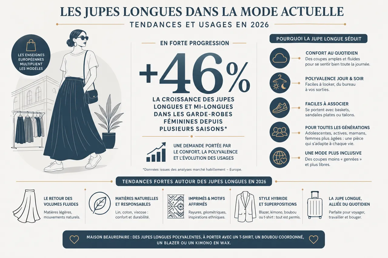Jupes longues pour femme: astuces pour allonger la silhouette sans effort , Les jupes longues dans la mode actuelle: tendances et usages en 2026