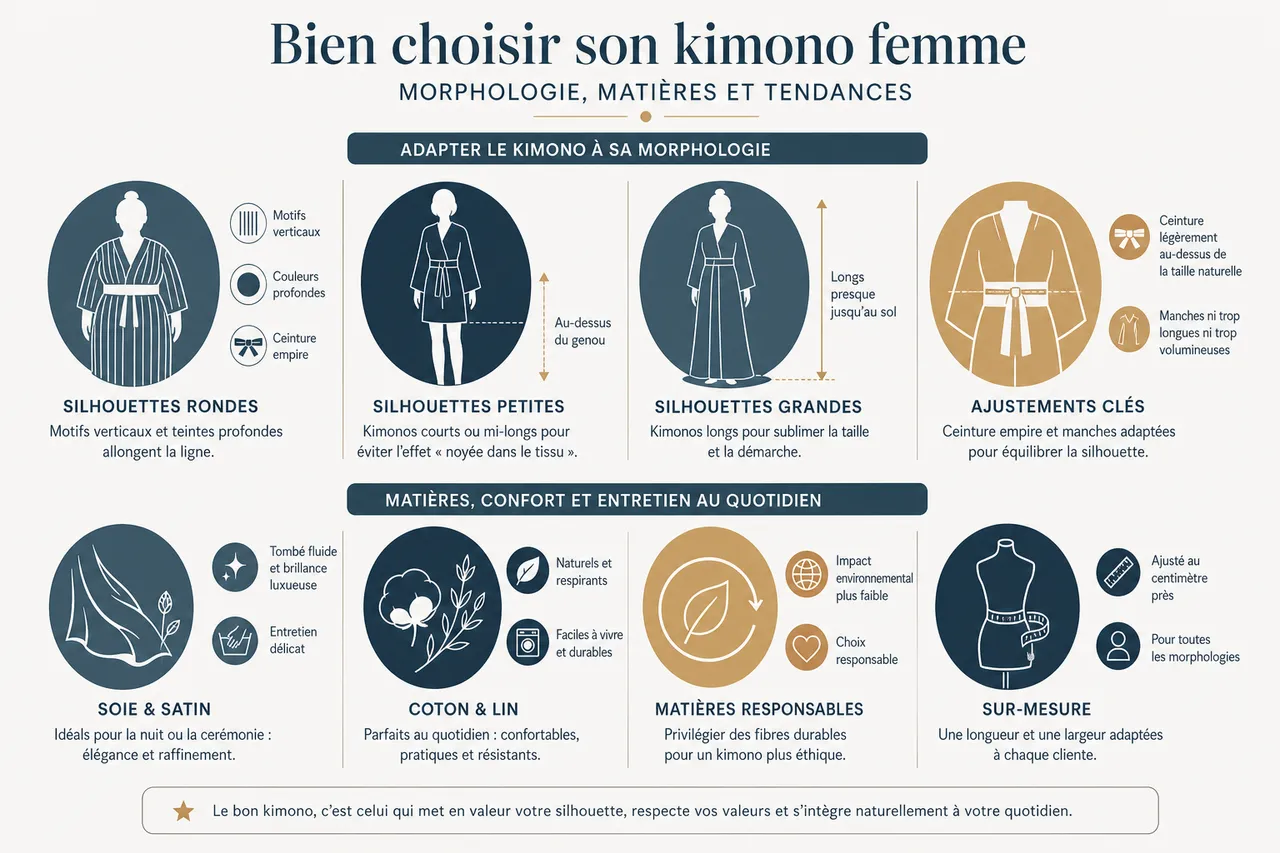 Kimono pour femme: comment le porter en ville sans effet déguisement? , Bien choisir son kimono femme: morphologie, matières et tendances