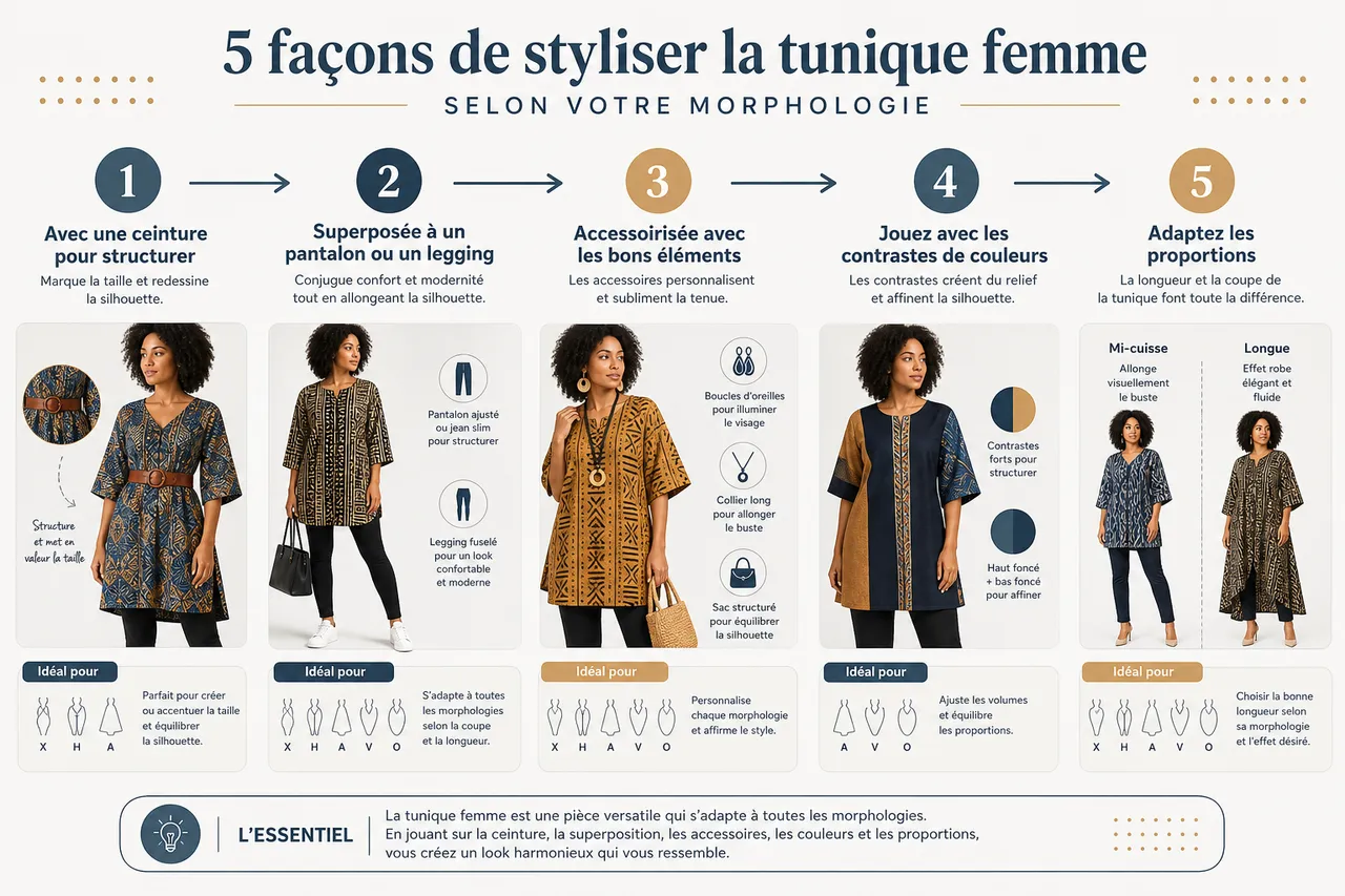 Tunique pour femme: 5 façons de la styliser selon votre morphologie , 5 façons de styliser la tunique femme selon votre morphologie
