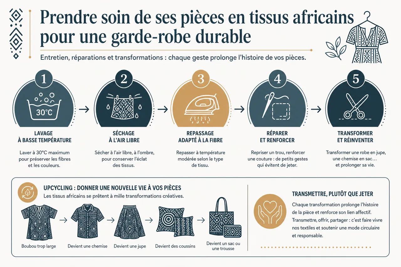 Mode responsable avec des tissus africains: comment s’habiller avec style en soutenant les artisans? , Prendre soin de ses pièces en tissus africains pour une garde-robe durable