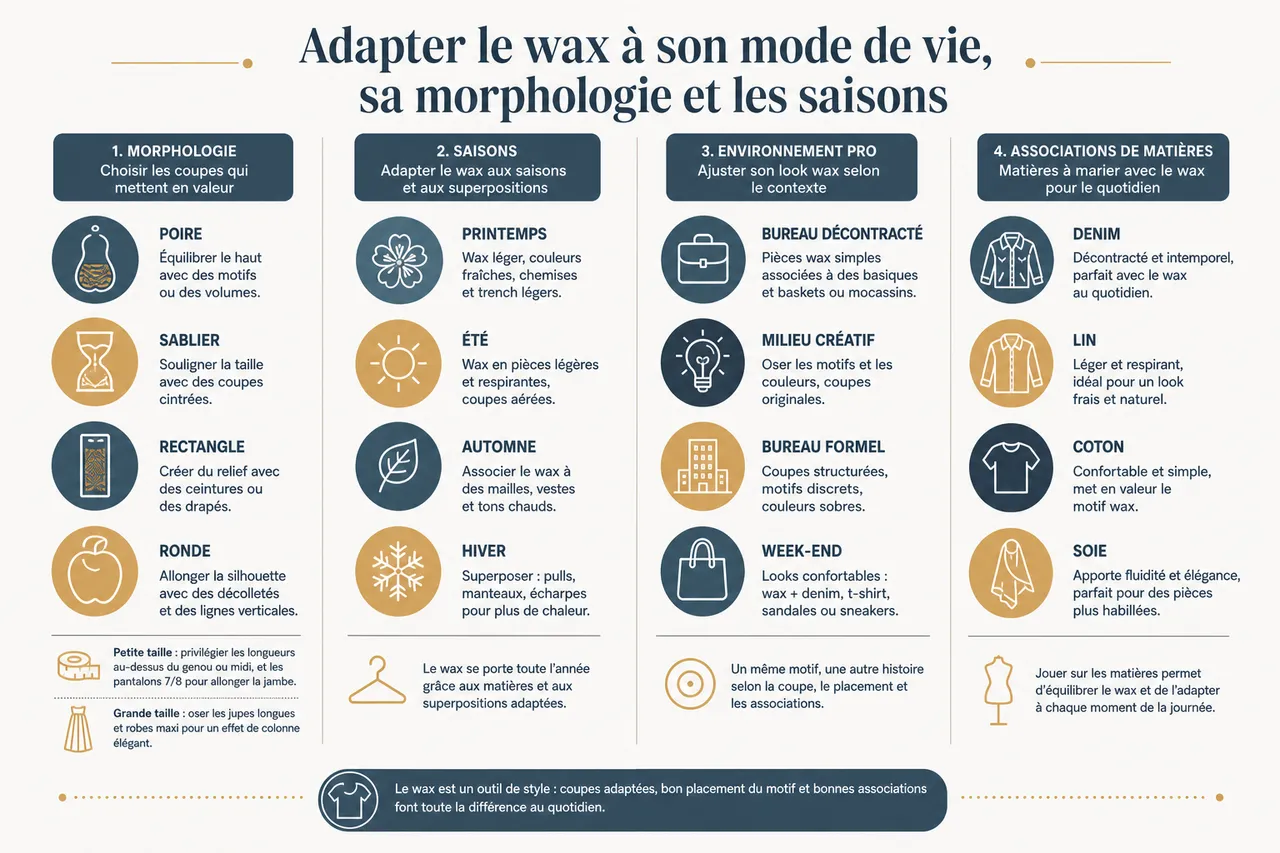 Comment porter le wax au quotidien sans paraître trop habillée ou décontractée? , Adapter le wax à son mode de vie, sa morphologie et les saisons