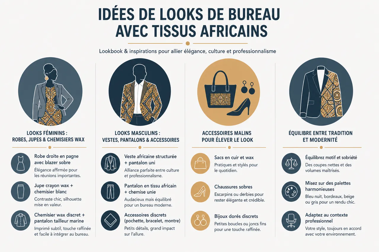 Looks de bureau avec tissus africains: comment créer des tenues élégantes en ville? , Idées de looks de bureau avec tissus africains (lookbook & inspirations)