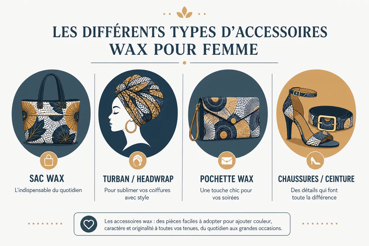 7 accessoires en wax pour sublimer votre style et votre tenue , Les différents types d’accessoires wax pour femme