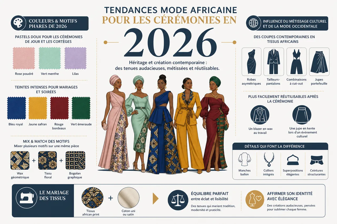 Tenues de cérémonie en tissus africains: idées pour femmes avec 5 silhouettes élégantes , Tendances mode africaine pour les cérémonies en 2026
