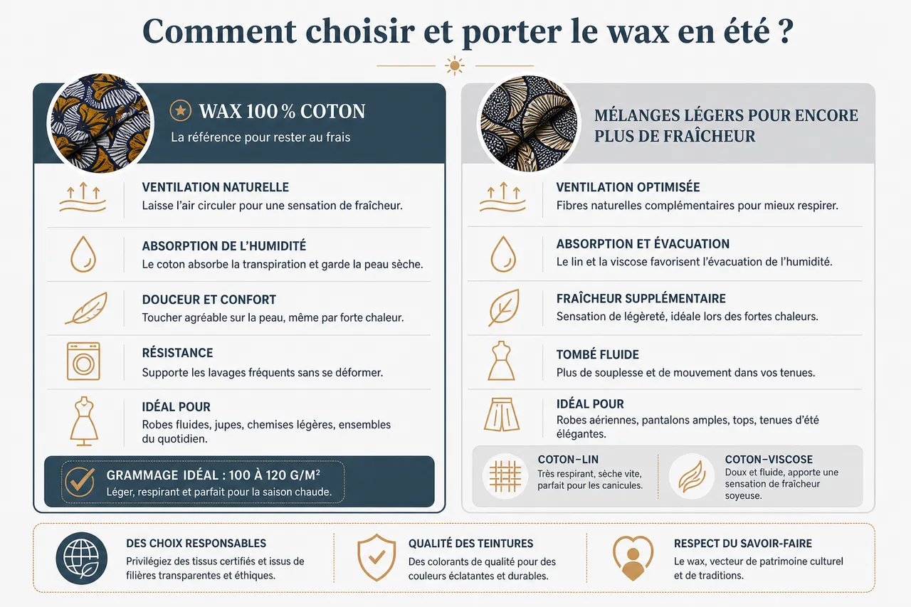 Tenues d’été en wax: comment rester légère tout en mettant en valeur le motif? , Comment choisir et porter le wax en été?