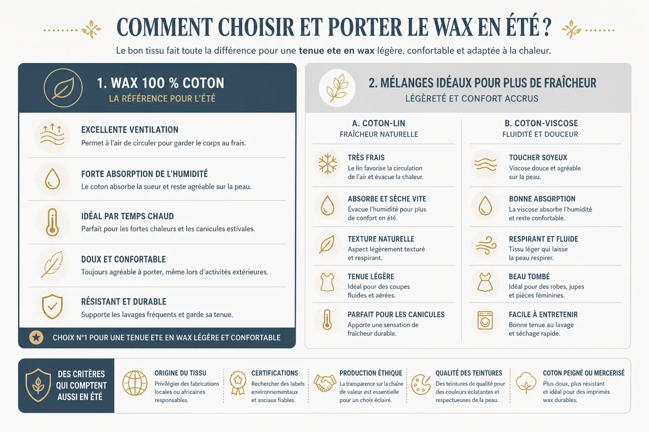 Tenues d’été en wax: comment rester légère tout en mettant en valeur le motif? , Comment choisir et porter le wax en été?