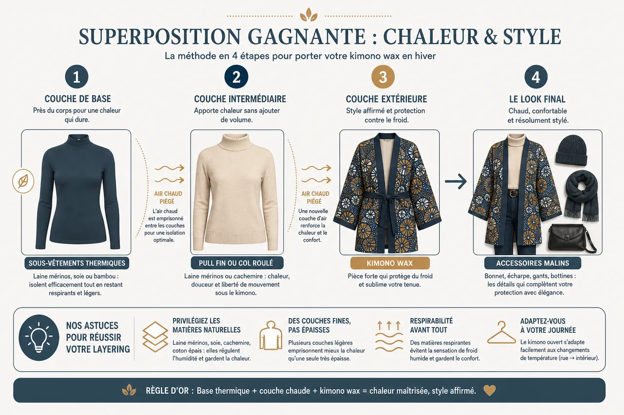 Porter un kimono en wax en hiver: conseils pour rester chaud et stylée , Astuces de superposition et inspirations de looks hivernaux