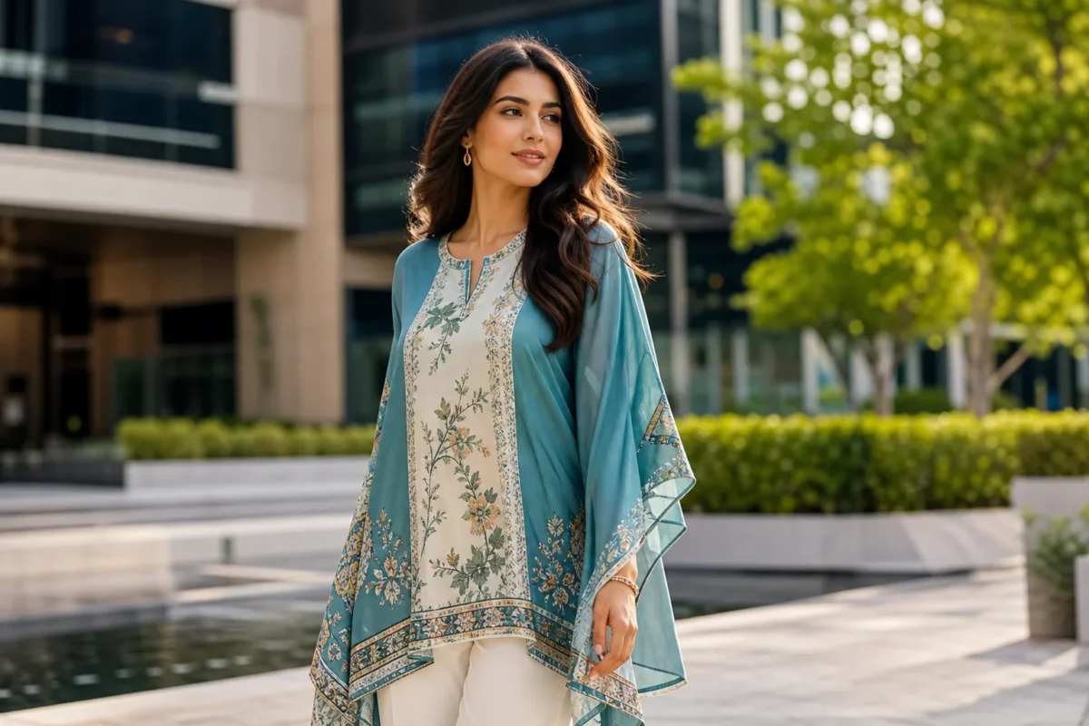 Tunique femme élégante portée dans une garde-robe moderne