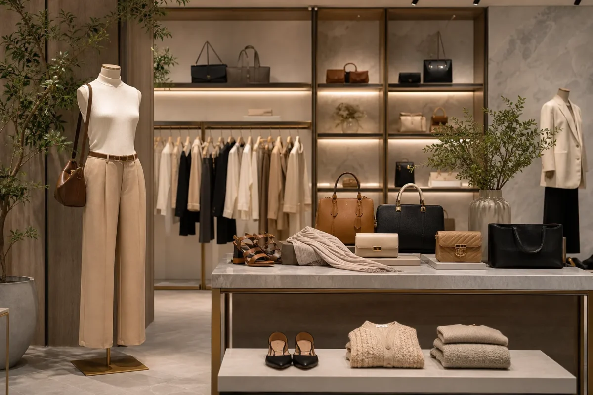 Tendances mode femme 2026 avec vêtements élégants et accessoires