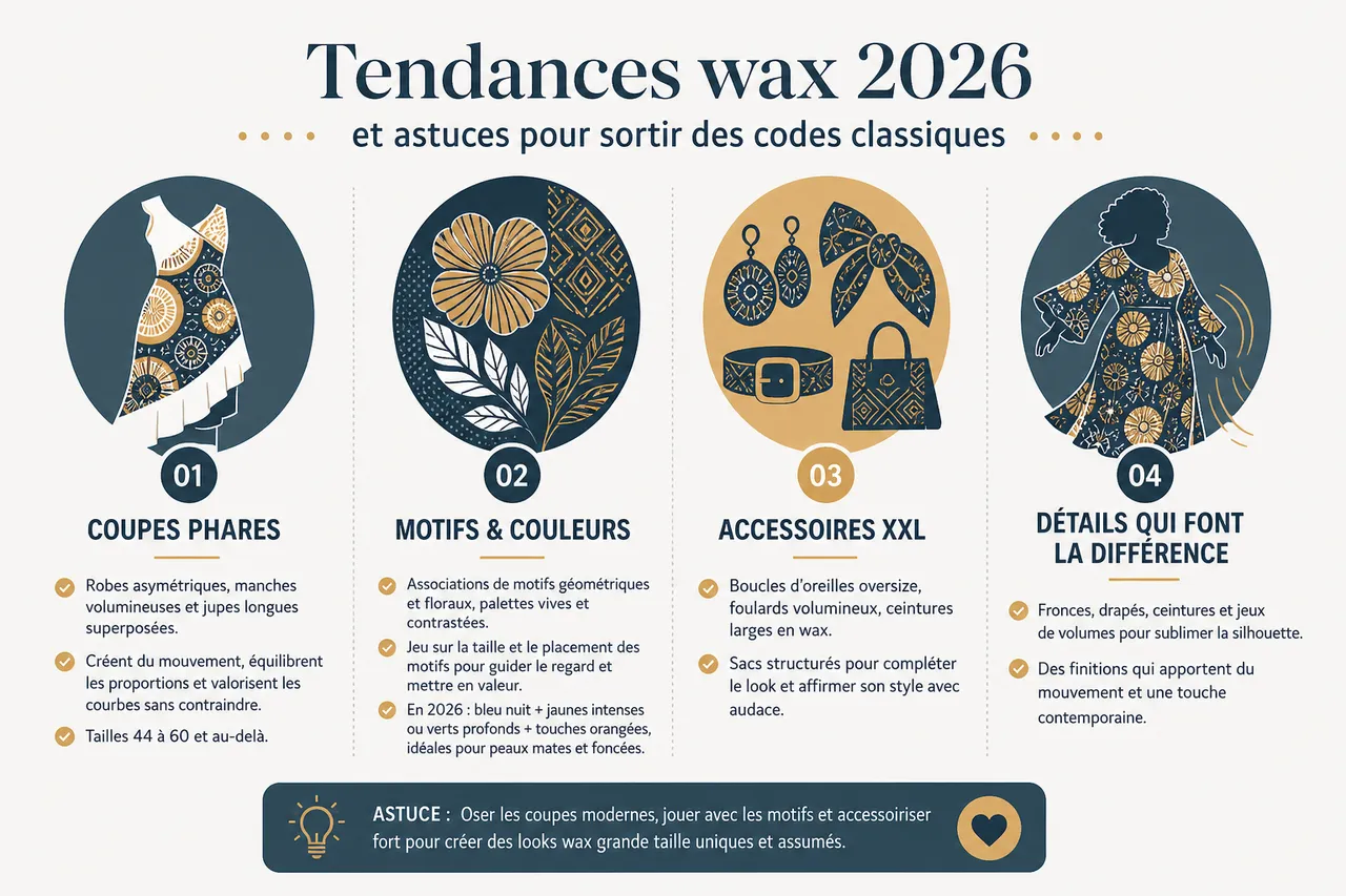 Idées de looks en wax pour femmes grande taille: sortir des codes classiques , Tendances wax 2026 et astuces pour sortir des codes classiques