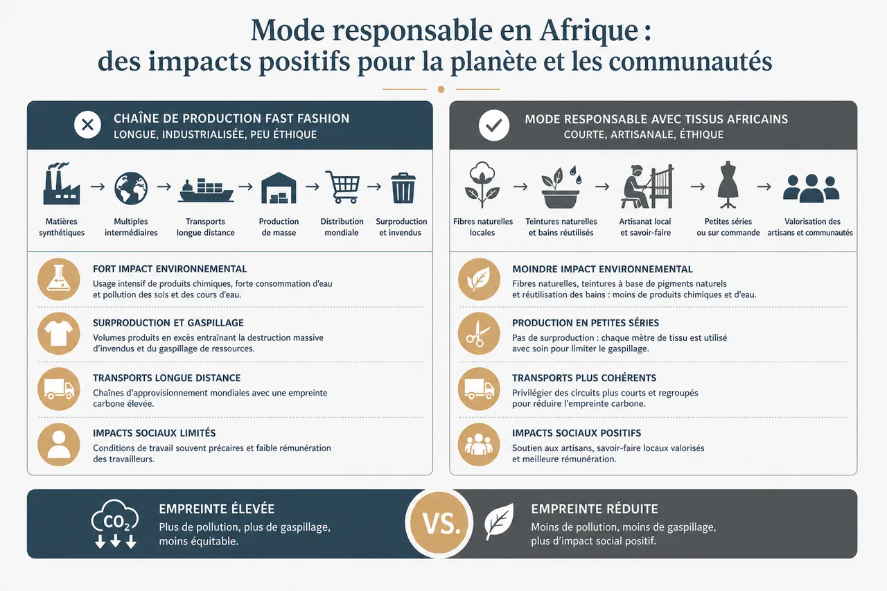 Mode éthique avec tissus africains: comment s’habiller avec style tout en soutenant les artisans , Les impacts environnementaux et sociaux de la mode responsable en Afrique