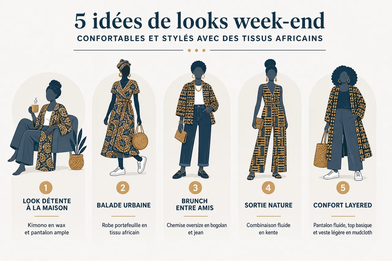 Tenue de week-end en tissus africains: 5 idées de looks confortables et stylés , 5 idées de looks week-end confortables et stylés avec des tissus africains