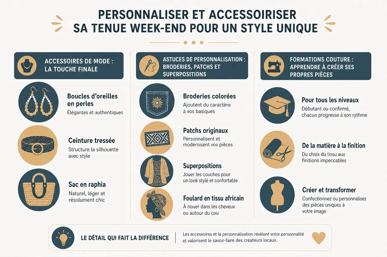 Tenue de week-end en tissus africains: 5 idées de looks confortables et stylés , Personnaliser et accessoiriser sa tenue week-end pour un style unique
