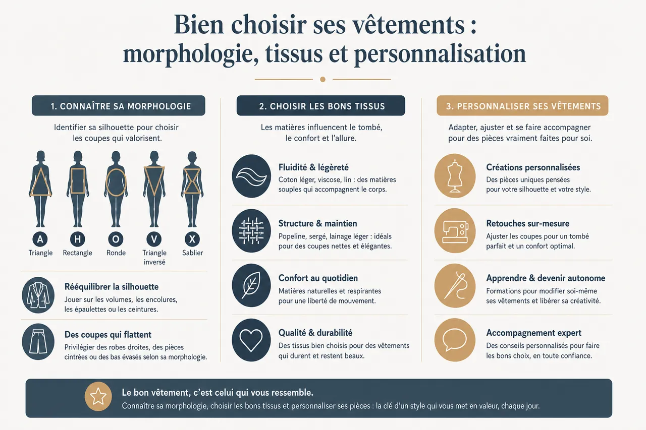 Vêtements femme: comment choisir des pièces qui valorisent votre silhouette en 2026 , Bien choisir ses vêtements: morphologie, tissus et personnalisation