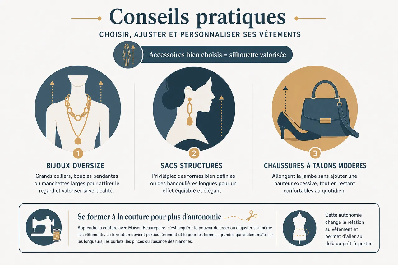 Femmes grandes: comment s’habiller avec élégance au-delà de 1,75 m , Conseils pratiques: choisir, ajuster et personnaliser ses vêtements