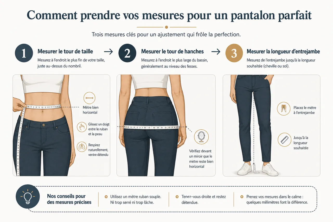 Taille de pantalon femme: guide pour prendre vos mesures avec précision , Comment prendre vos mesures pour un pantalon parfait