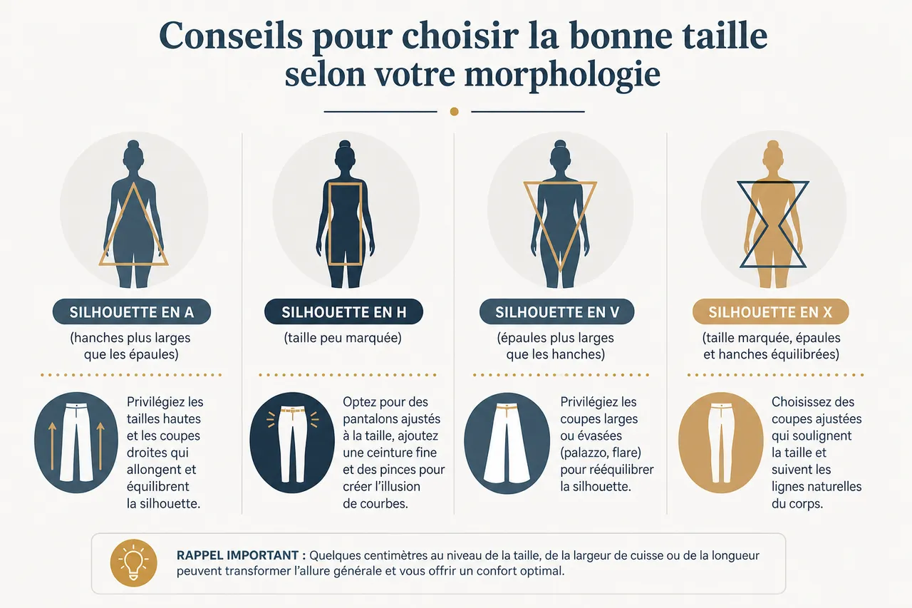 Taille de pantalon femme: guide pour prendre vos mesures avec précision , Conseils pour choisir la bonne taille selon votre morphologie