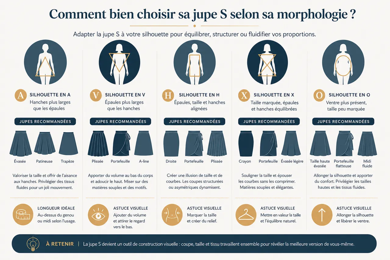 Jupe taille S: comment l’adapter à différentes morphologies féminines , Comment bien choisir sa jupe S selon sa morphologie?