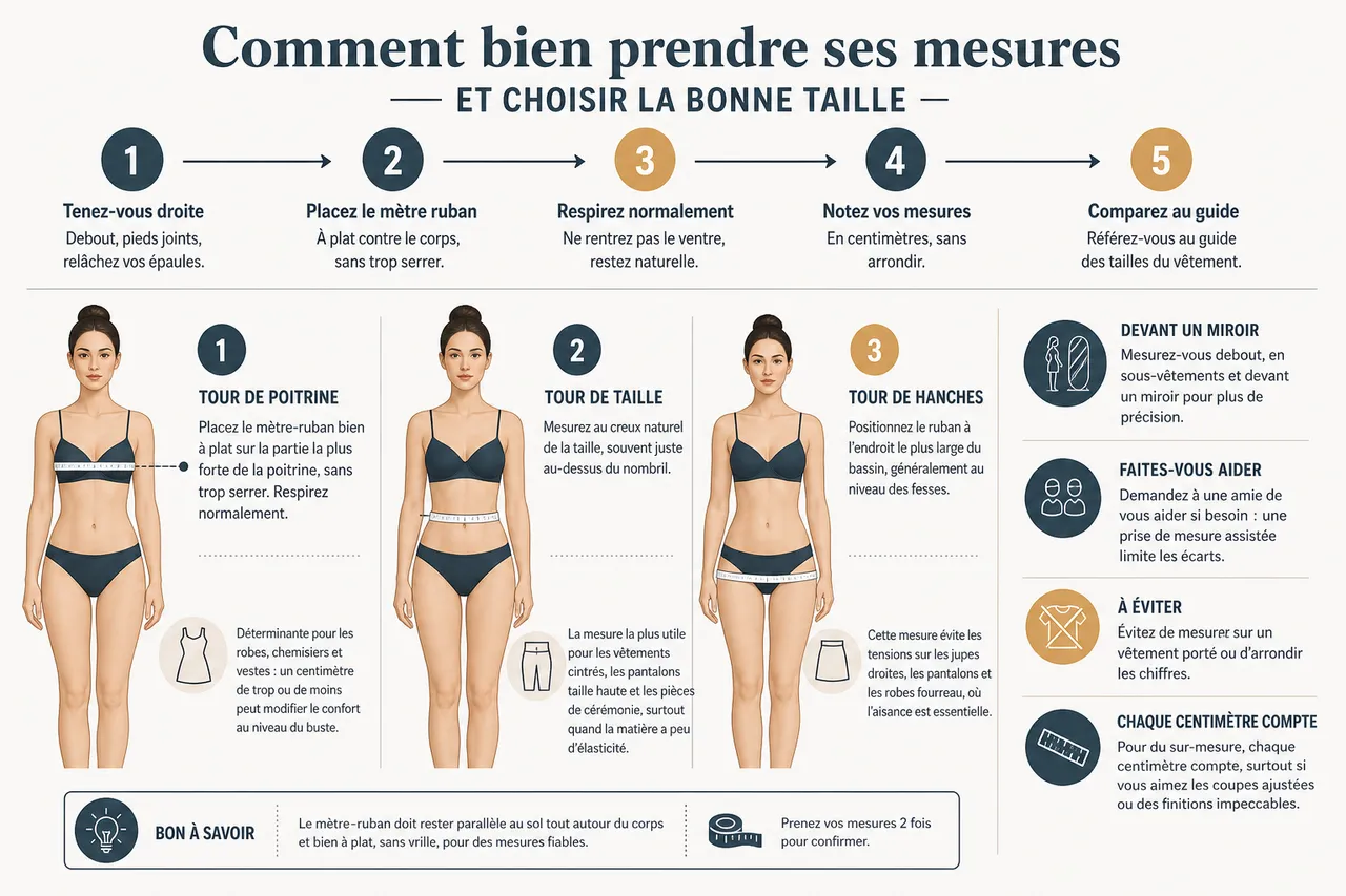 Guide des tailles femme: décrypter du S au XL sans erreur en 2026 , Comment bien prendre ses mesures et choisir la bonne taille