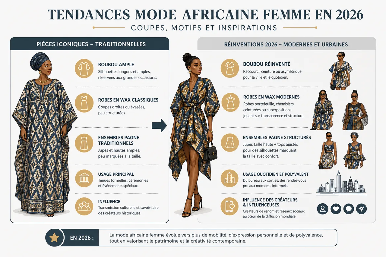 Mode africaine moderne: intégrer tissus africains et tendances du quotidien , Tendances mode africaine femme en 2026: coupes, motifs et inspirations