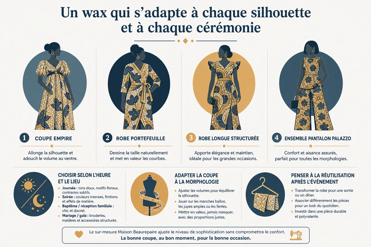 Tenue en wax pour femme: 5 idées élégantes et confortables pour toutes les cérémonies , Un wax qui s’adapte à chaque silhouette et à chaque cérémonie