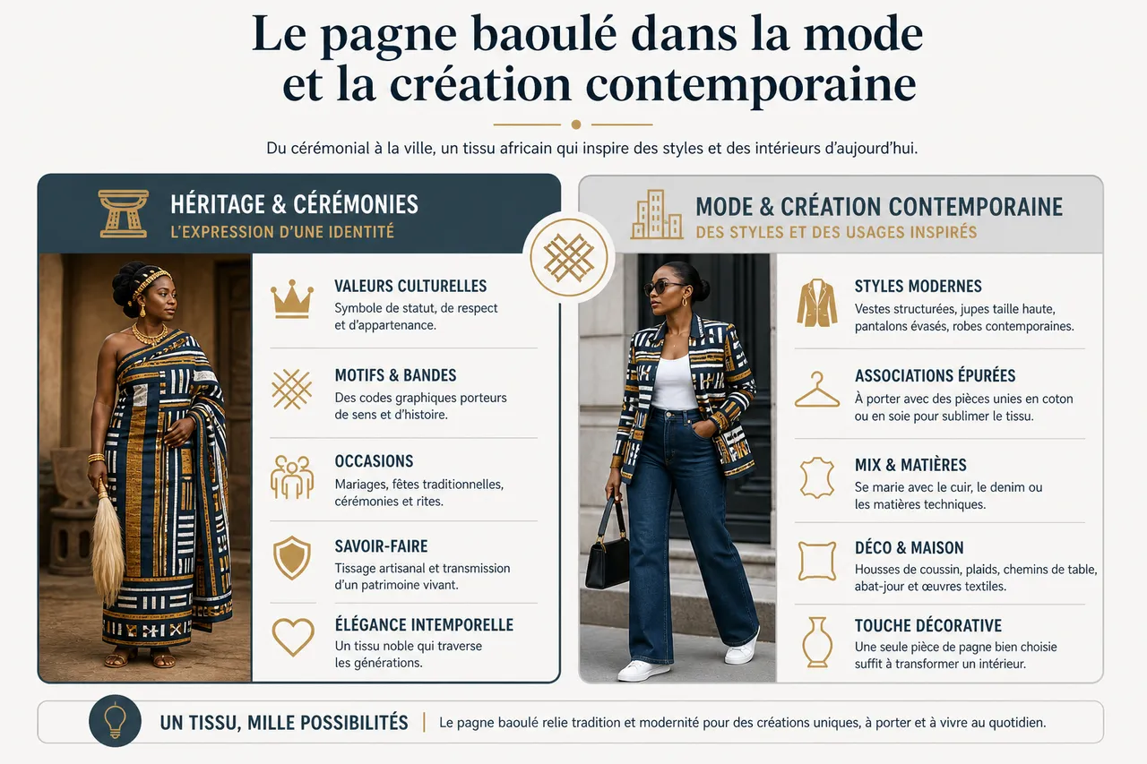 Pagne baoulé: comment reconnaître un tissu africain de qualité et le porter avec style , Le pagne baoulé dans la mode et la création contemporaine