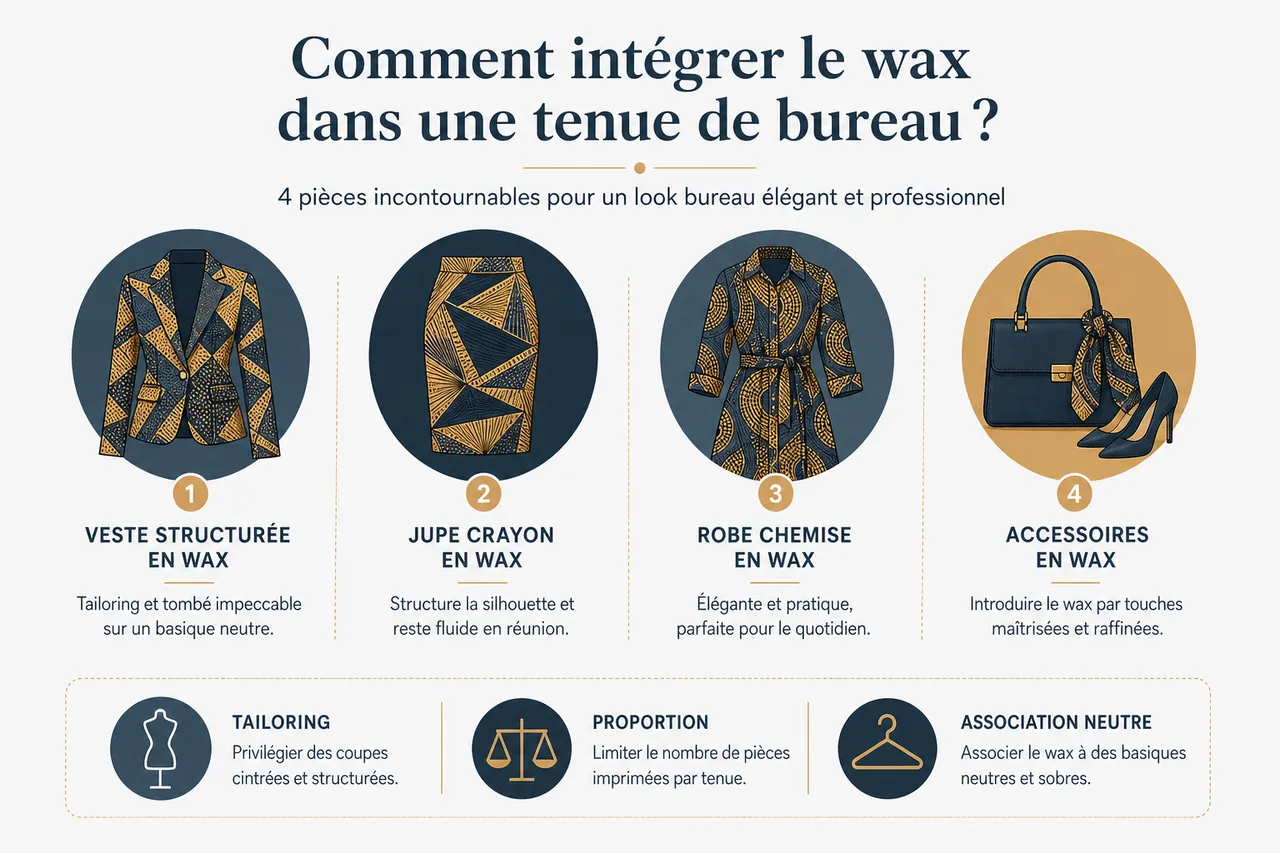 4 façons élégantes de porter le wax au bureau sans perdre en professionnalisme , Comment intégrer le wax dans une tenue de bureau?