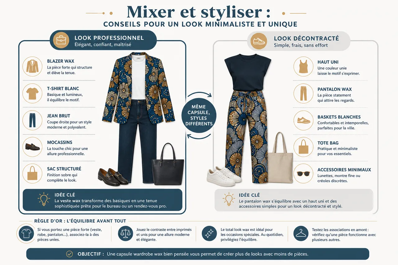 Créer une garde-robe capsule en wax: 5 pièces clés pour un style minimaliste en 2026 , Mixer et styliser: conseils pour un look minimaliste et unique