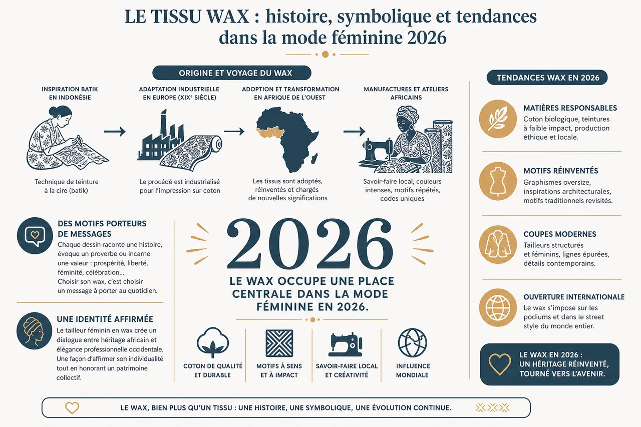 Comment choisir un tailleur en wax pour un style intemporel et moderne , Le tissu wax: histoire, symbolique et tendances dans la mode féminine 2026