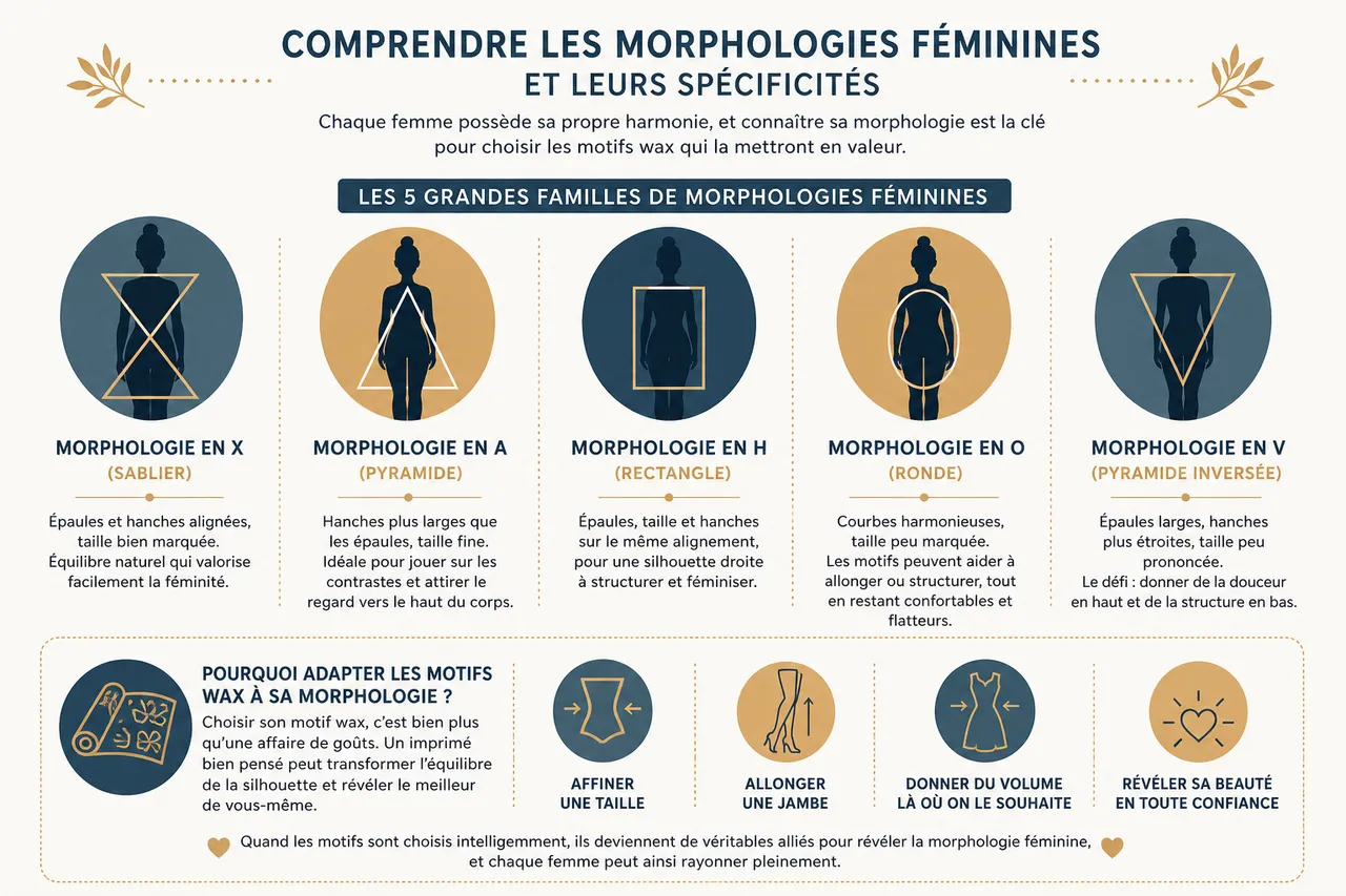 Motifs wax et morphologie: quelles associations mettent en valeur chaque silhouette féminine? , Comprendre les morphologies féminines et leurs spécificités