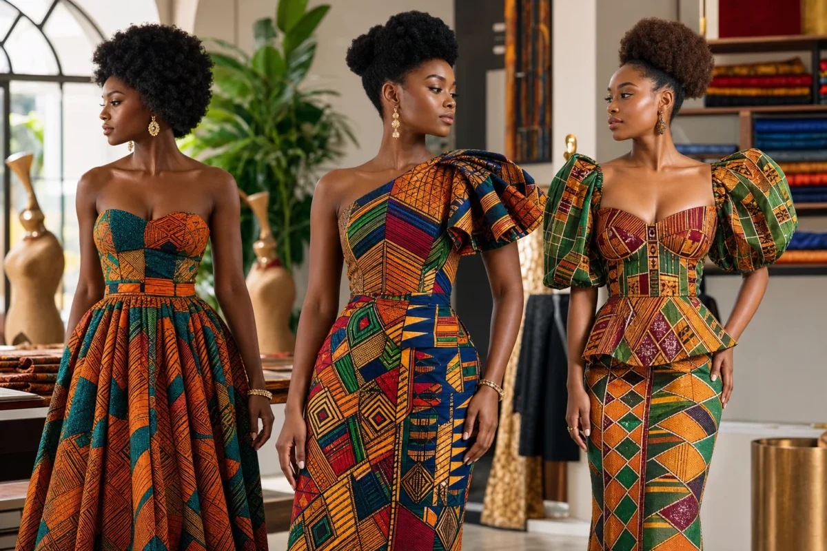 Tissu pagne baoulé de qualité porté avec style africain