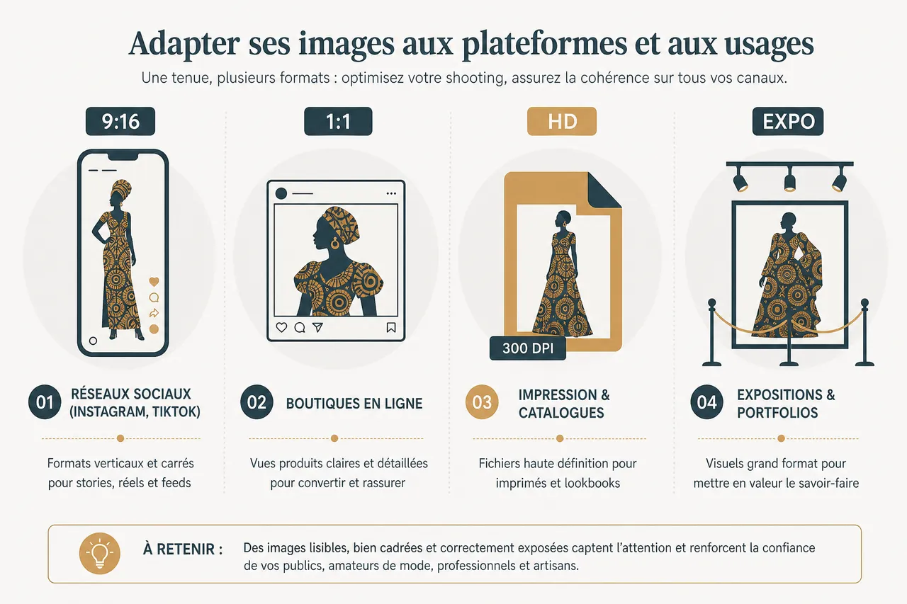 Photographier une tenue en wax: conseils pour sublimer motifs et textures en 2026 , Photographie mode wax à l’ère du numérique: formats, métriques et diffusion