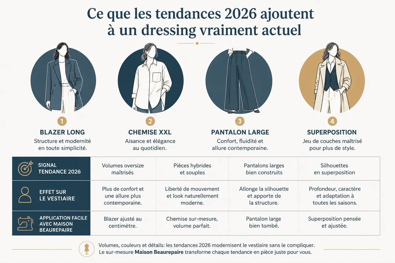 Vêtements femme: comment composer une garde-robe moderne avec quelques pièces fortes? , Ce que les tendances 2026 ajoutent à un dressing vraiment actuel