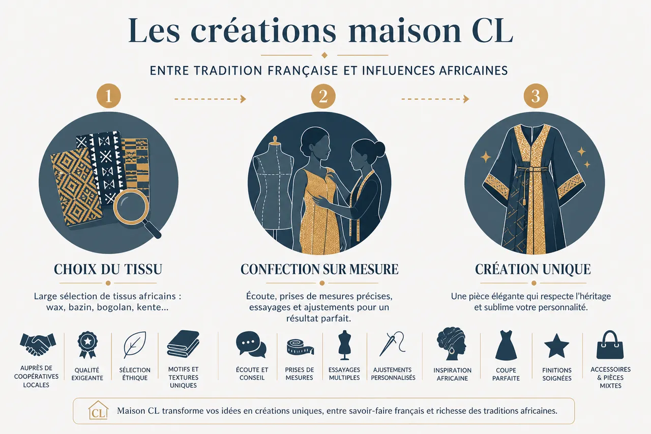 Maison de création de mode: comment reconnaître un atelier qui allie tradition et modernité? , Les créations maison CL: entre tradition française et influences africaines