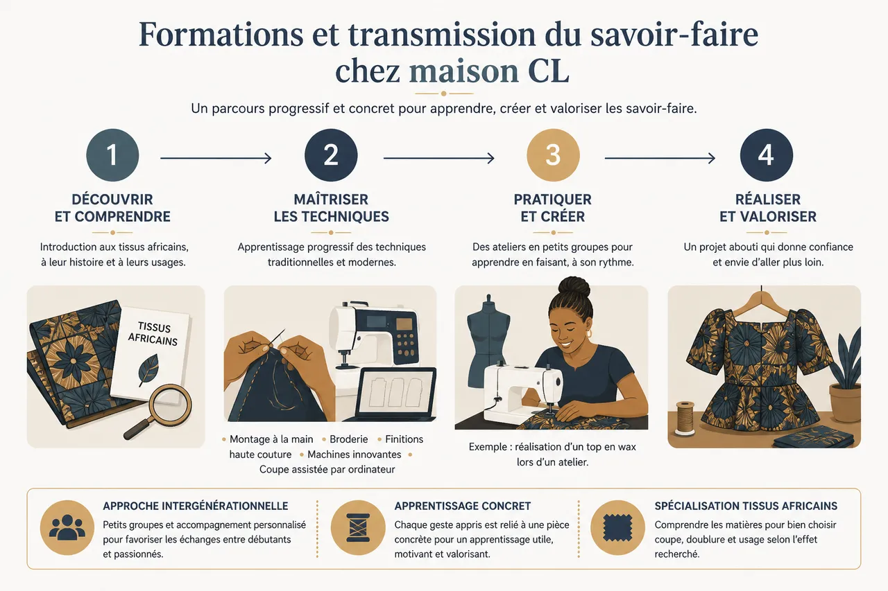 Maison de création de mode: comment reconnaître un atelier qui allie tradition et modernité? , Formations et transmission du savoir-faire chez maison CL