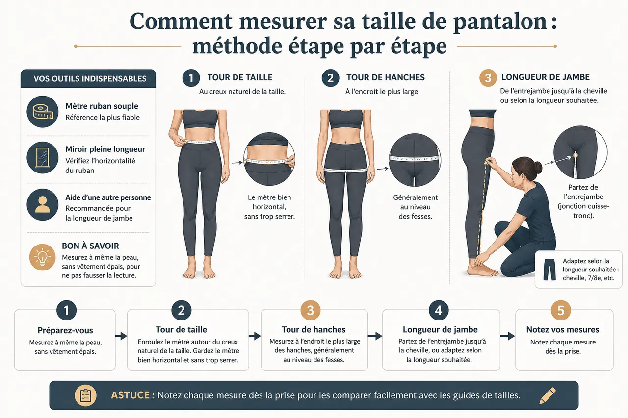 Taille de pantalon femme, comment prendre ses mesures et décrypter les tailles (sans mauvaises surprises)? , Comment mesurer sa taille de pantalon: méthode étape par étape