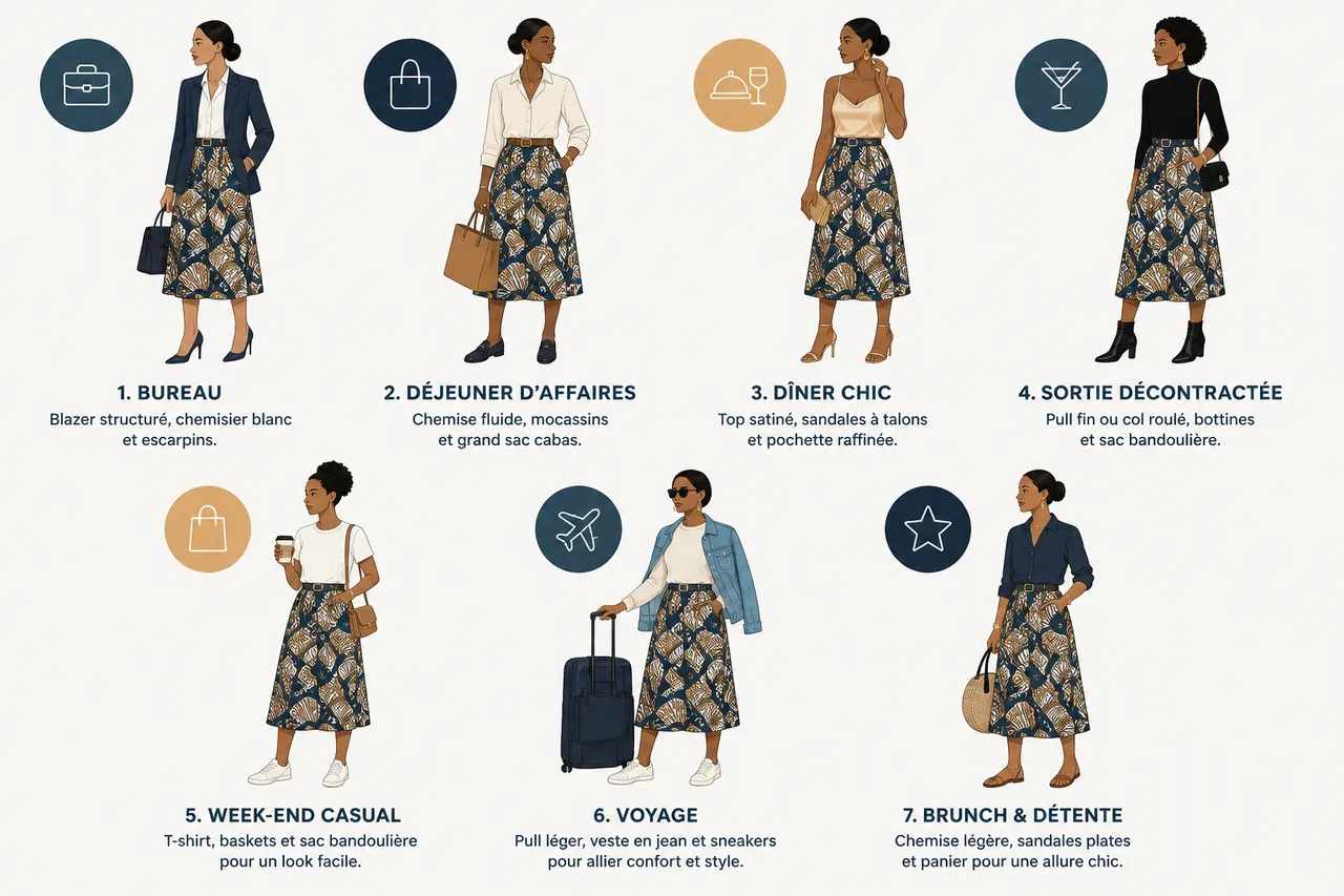 Jupes midi pour femme, 7 looks stylés du bureau au week-end (sans changer de jupe) , Comment porter la jupe midi: inspirations de looks pour chaque occasion