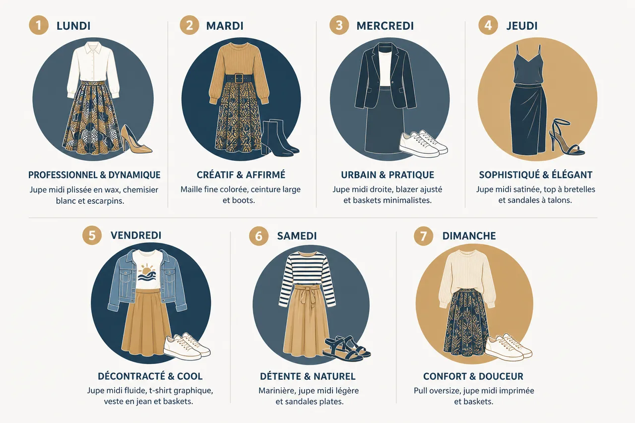 Jupes midi pour femme, 7 looks stylés du bureau au week-end (sans changer de jupe) , Comment porter la jupe midi: conseils de style et inspirations de looks