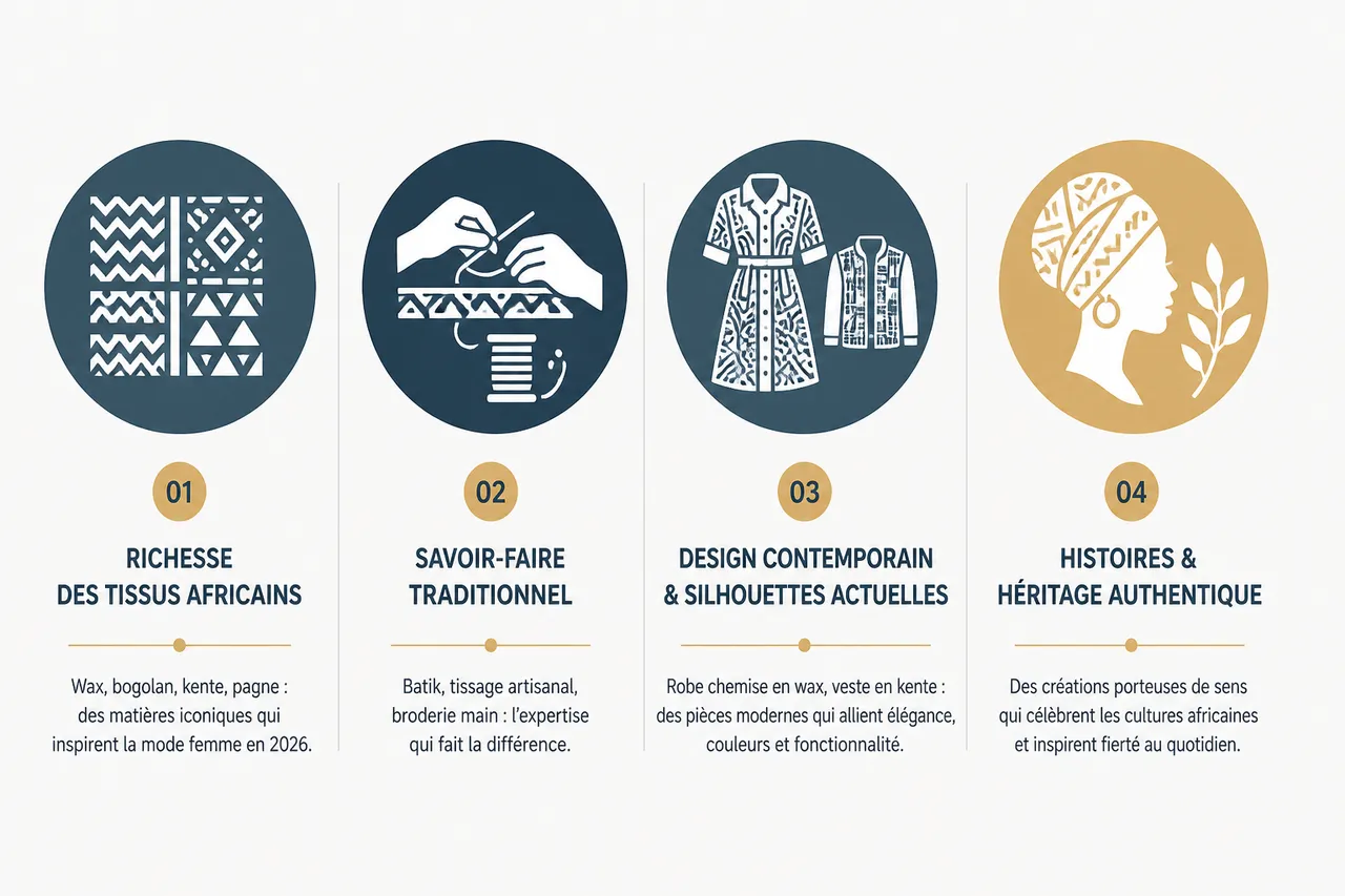 Mode femme en 2026, les grandes évolutions et ce qu’elles changent dans votre garde-robe , L’influence des tissus africains et de la tradition dans la mode féminine