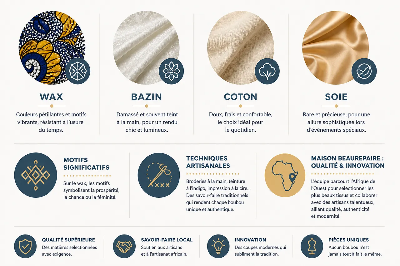 Boubou africaine pour femme, origines, styles contemporains et idées de looks quotidiens , Tissus, motifs et artisanat: le savoir-faire derrière le boubou