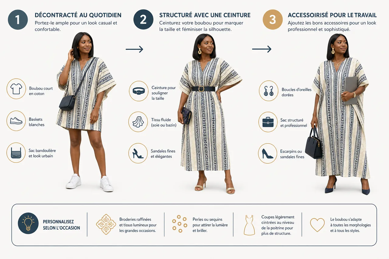 Boubou africaine pour femme, origines, styles contemporains et idées de looks quotidiens , Comment porter et personnaliser un boubou africaine aujourd’hui