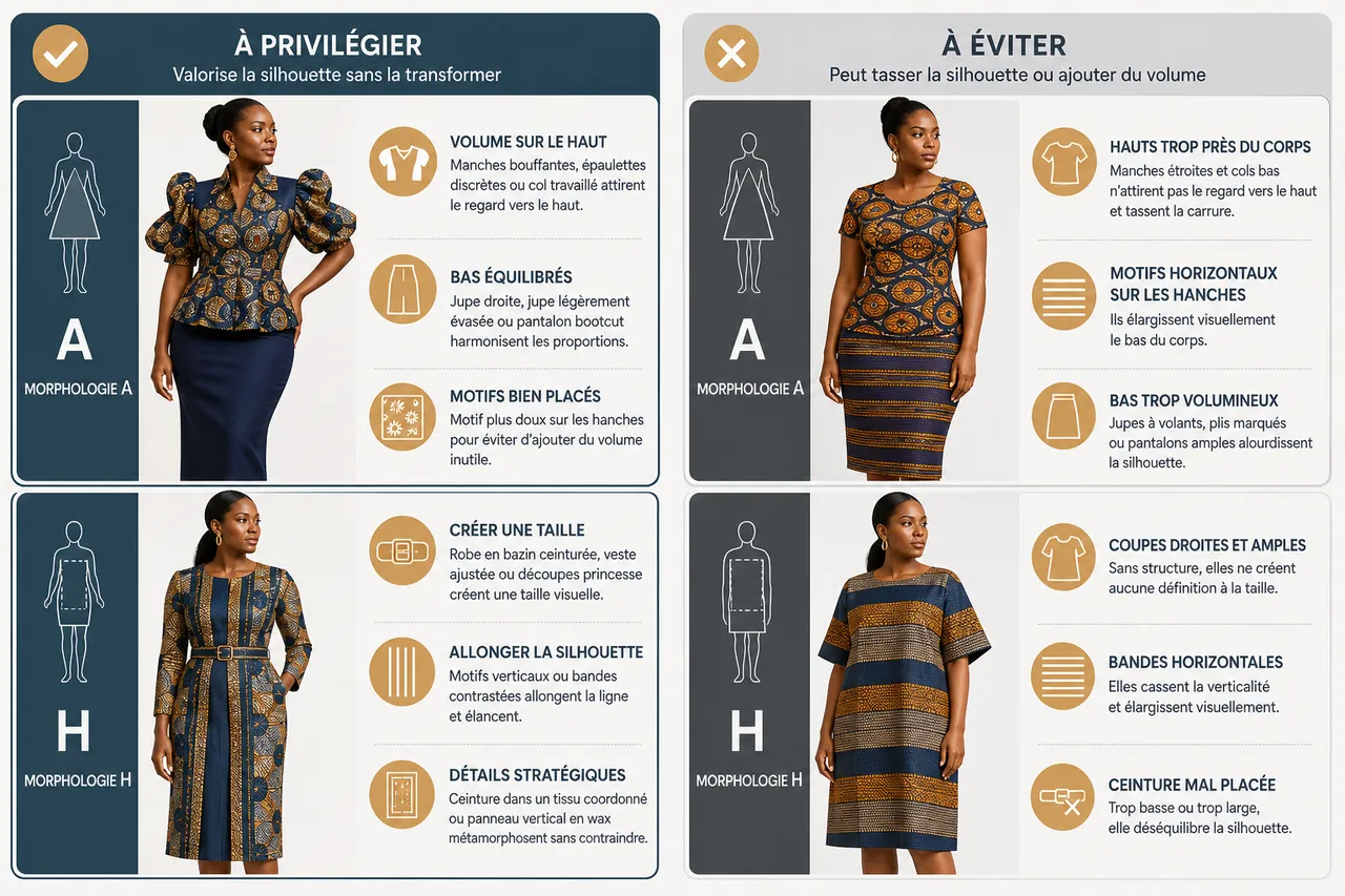 Morphologie féminine et choix des vêtements, comment adapter les pièces en tissus africains à votre silhouette sans la transformer? , Conseils pratiques: comment choisir ses vêtements selon sa morphologie?